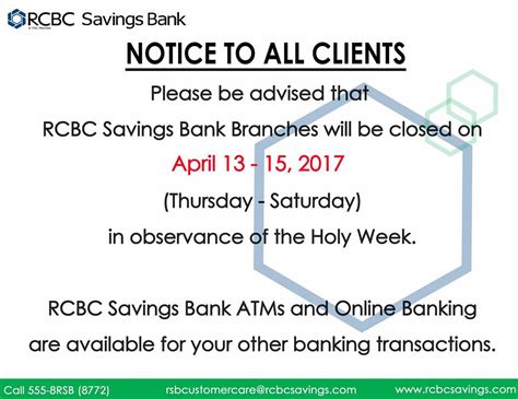 Latest RCBC Saturday Schedule – Branches Open on Saturday.